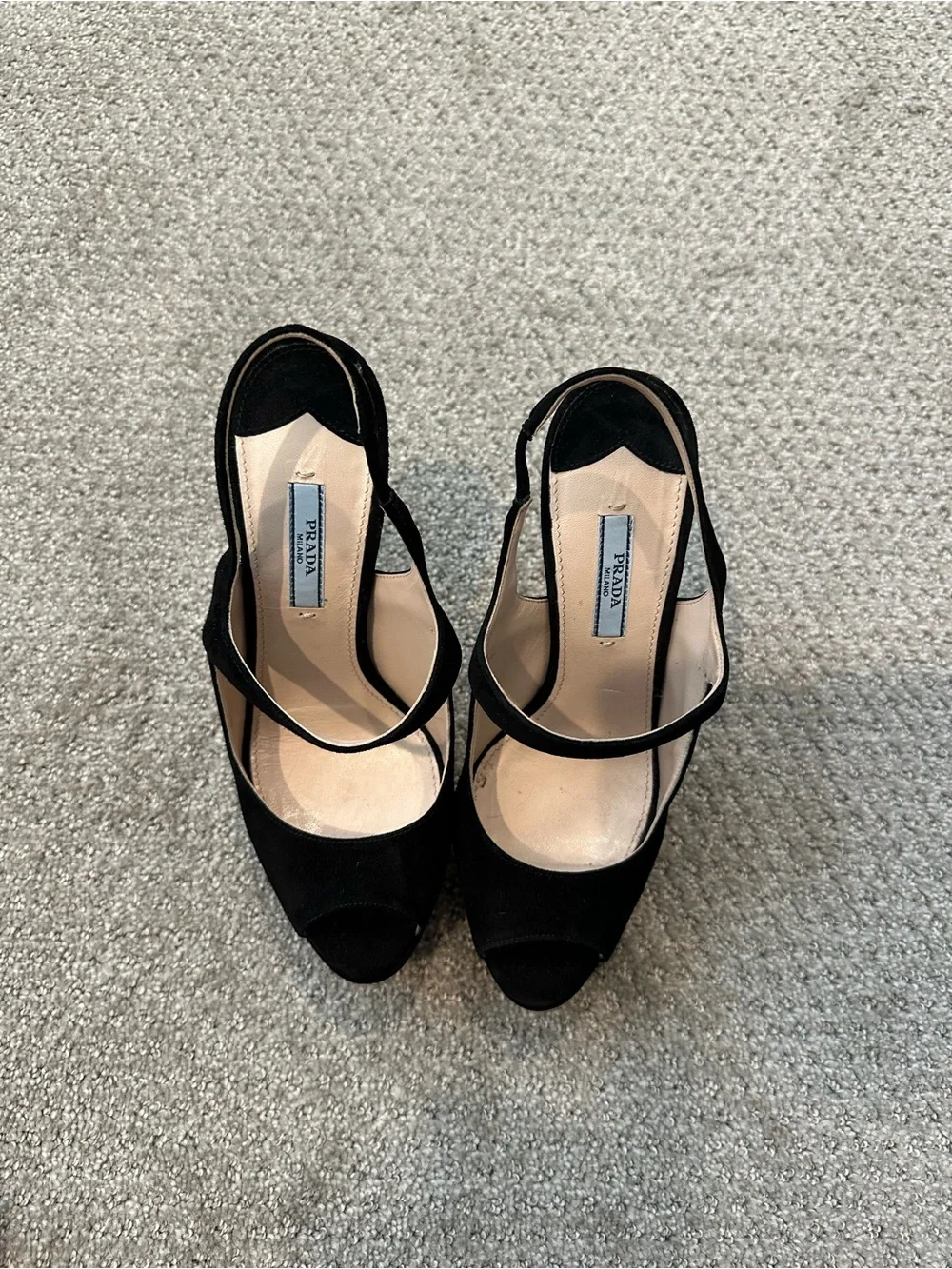 Prada Black Suede Platform Peep-Toe Slingbacks - Picture 6 of 7